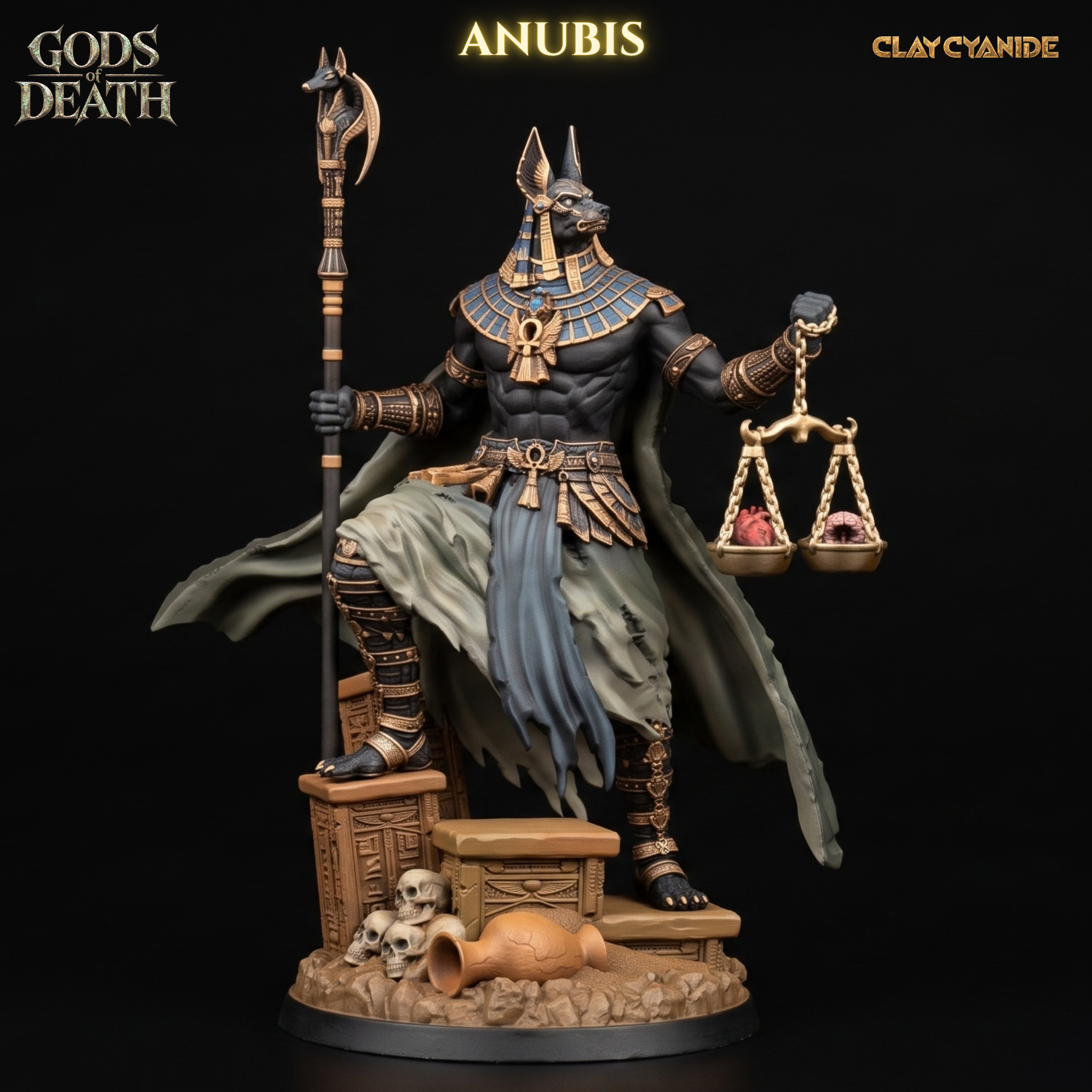 Anubis Gods of Death miniature, original Clay Cyanide color render
