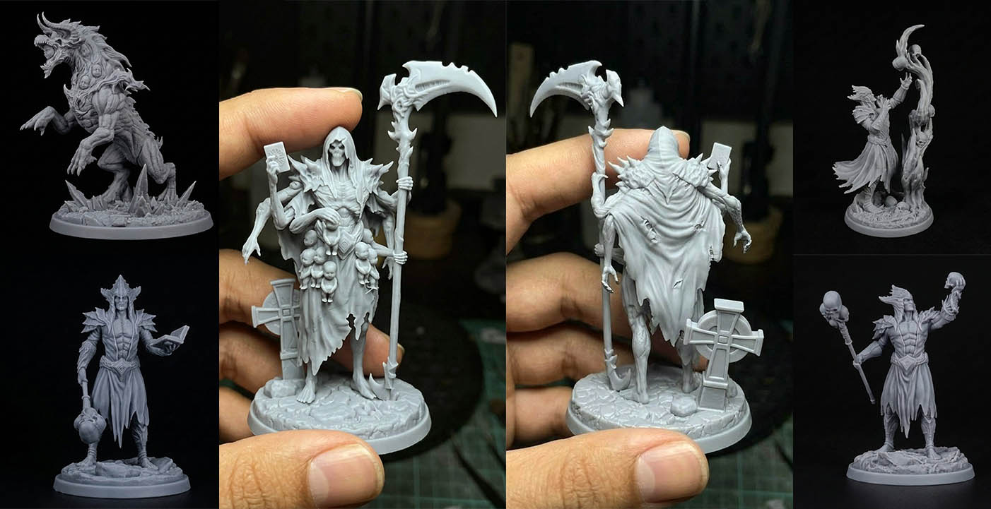 Collection of dark fantasy resin 3D printed miniatures — best STL files for tabletop gaming 2026