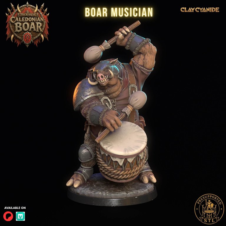 Boar Musician — Army of Caledonian Boar token & 5e stat block by Clay Cyanide