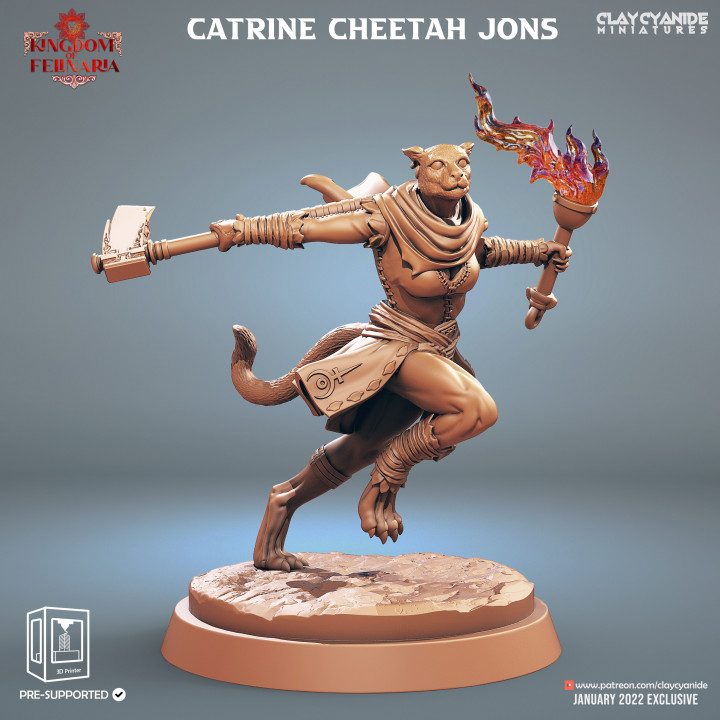 Catrine Cheetah Jons — Fantasy Heroes & Champions STL miniature by Clay Cyanide