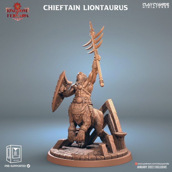 Chieftain Liontaurus — Fantasy Heroes & Champions STL miniature by Clay Cyanide