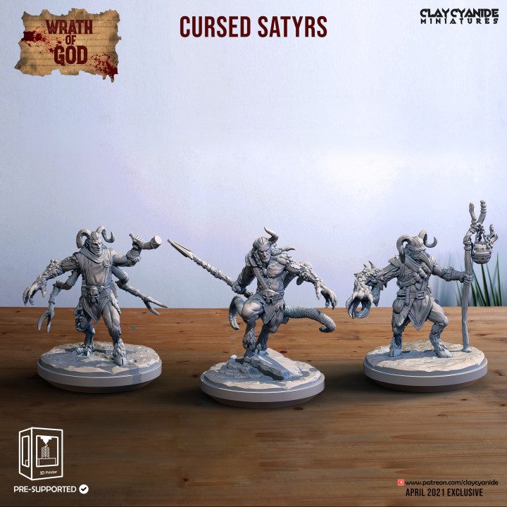 Cursed Satyrs — Dark Fantasy Monsters STL miniature by Clay Cyanide