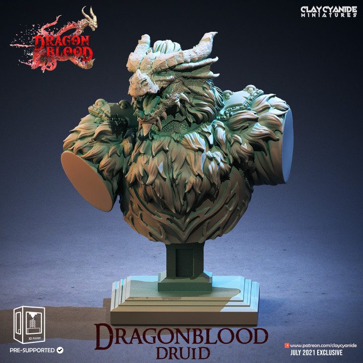 Dragonblood Druid Bust — Dark Fantasy Busts STL miniature by Clay Cyanide