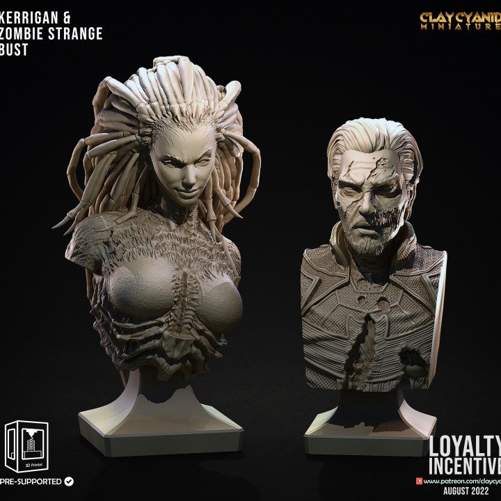 Kerrigan & Zombie Strange Bust — Dark Fantasy Busts STL miniature by Clay Cyanide
