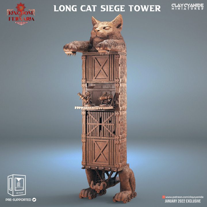 Long Cat Siege Tower — Terrain & Dungeon Props STL miniature by Clay Cyanide