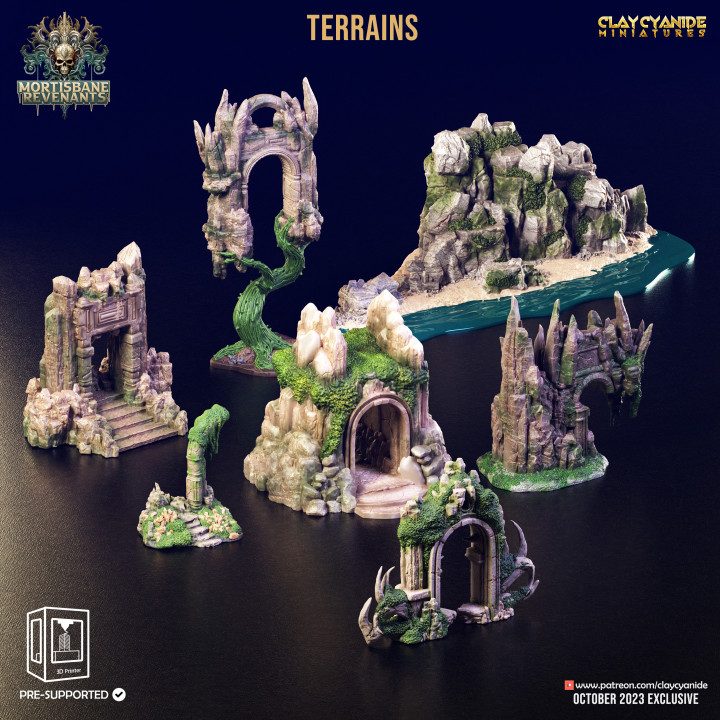 Mortisbane Terrains Batch 1 — Terrain & Dungeon Props STL miniature by Clay Cyanide