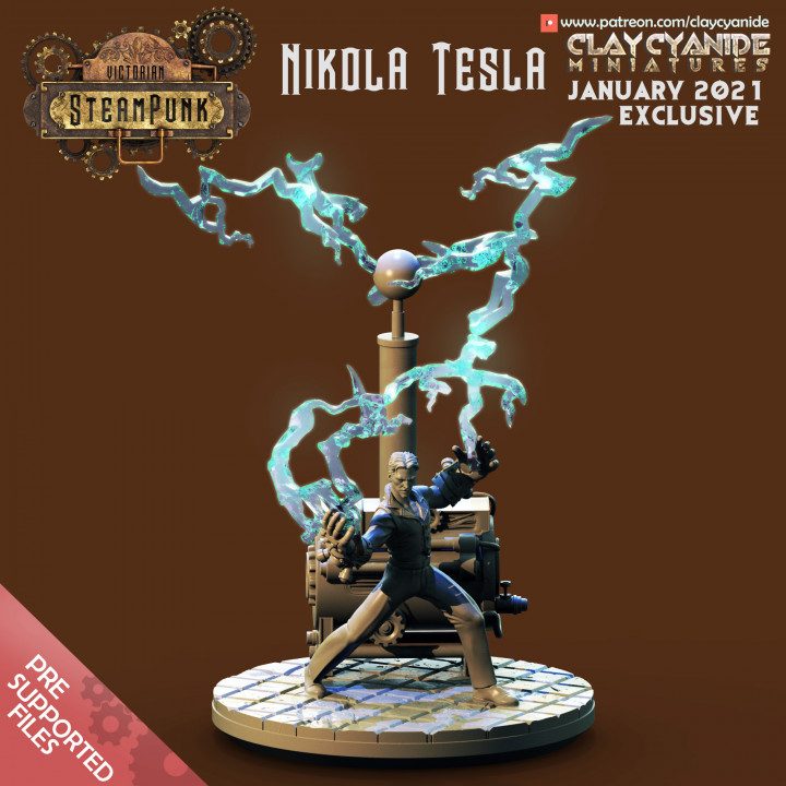 Nikola Tesla — Fantasy Heroes & Champions STL miniature by Clay Cyanide