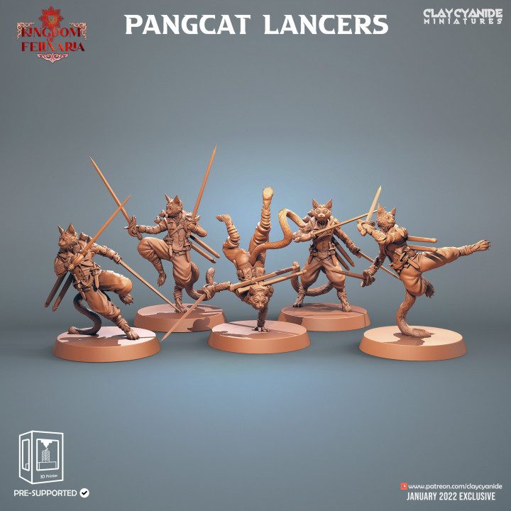 Pangcat Lancers — Fantasy Heroes & Champions STL miniature by Clay Cyanide