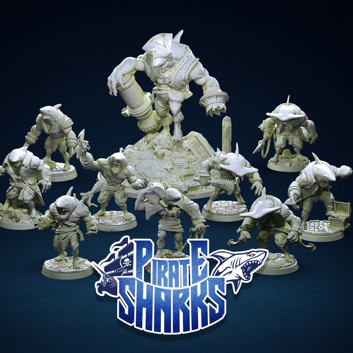Pirate Sharks — Dark Fantasy Monsters STL miniature by Clay Cyanide