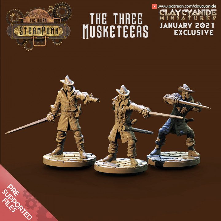 The Three Musketeers — Fantasy Heroes & Champions STL miniature by Clay Cyanide
