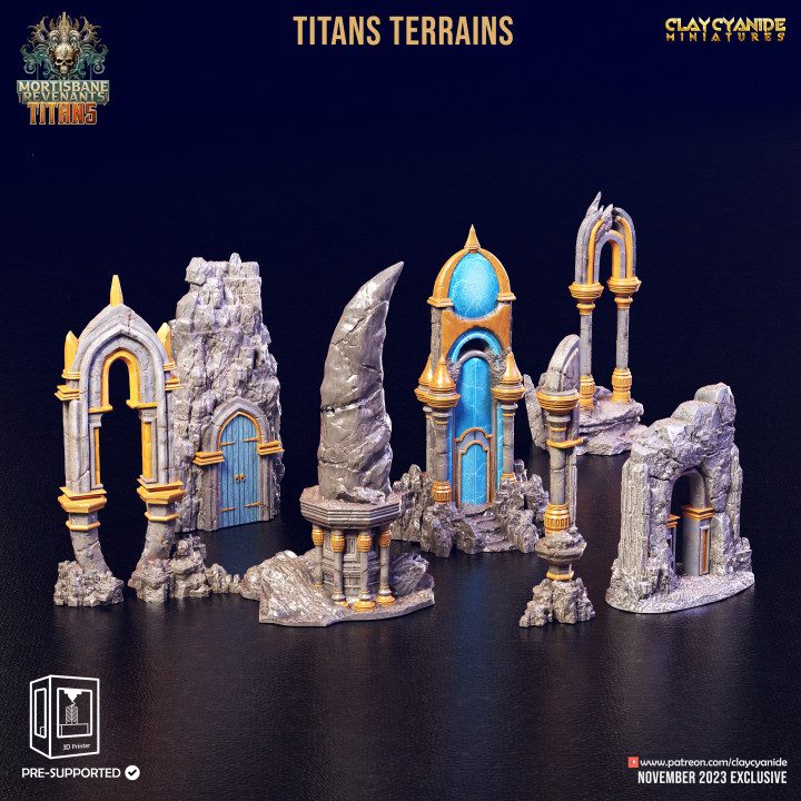 TITANS Terrains — Terrain & Dungeon Props STL miniature by Clay Cyanide