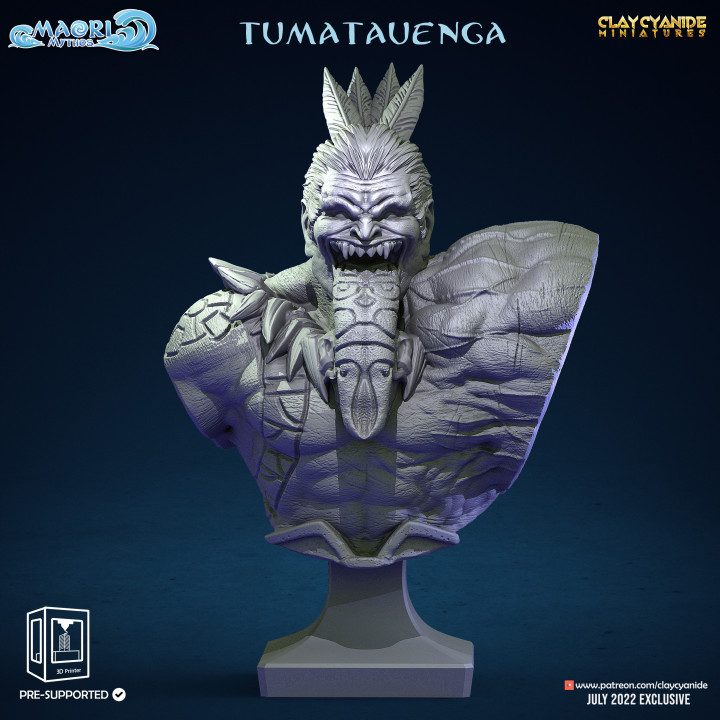 Tumatauenga Bust — Dark Fantasy Busts STL miniature by Clay Cyanide