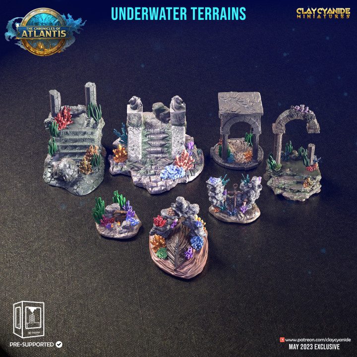 Underwater Terrains — Terrain & Dungeon Props STL miniature by Clay Cyanide