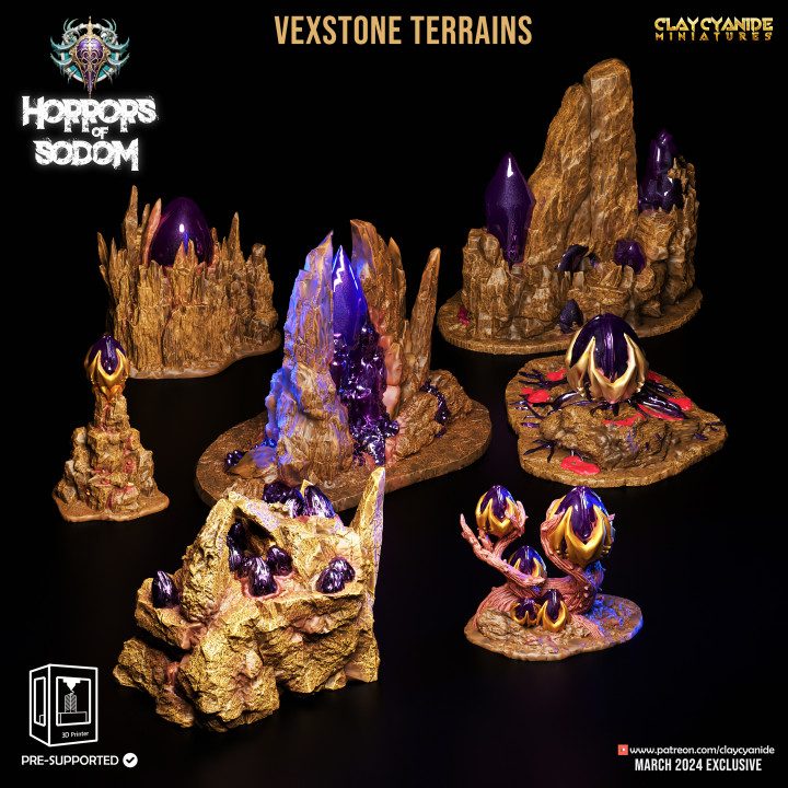 Vexstone Terrains Full Set — Terrain & Dungeon Props STL miniature by Clay Cyanide