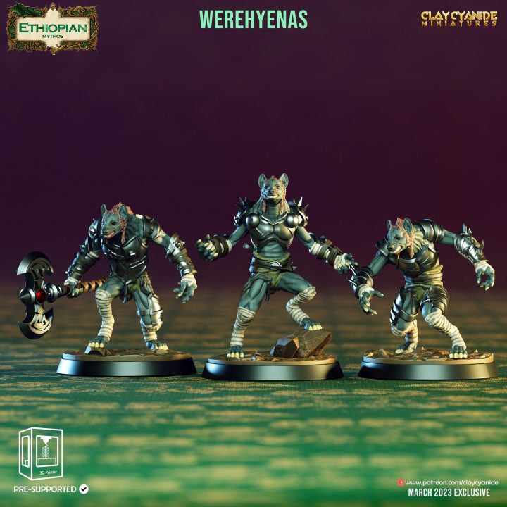 Werehyenas — Dark Fantasy Monsters STL miniature by Clay Cyanide