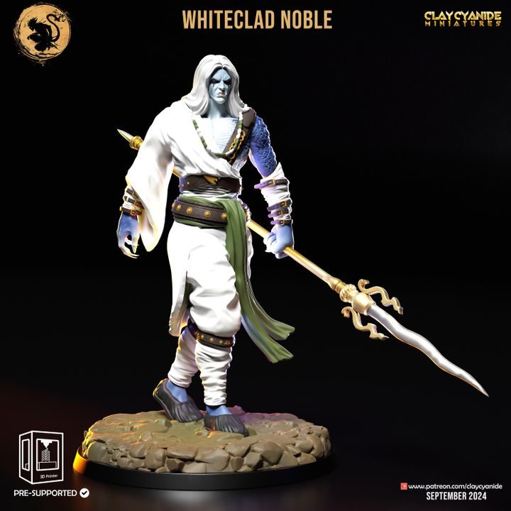 Whiteclad Noble — Fantasy Heroes & Champions STL miniature by Clay Cyanide