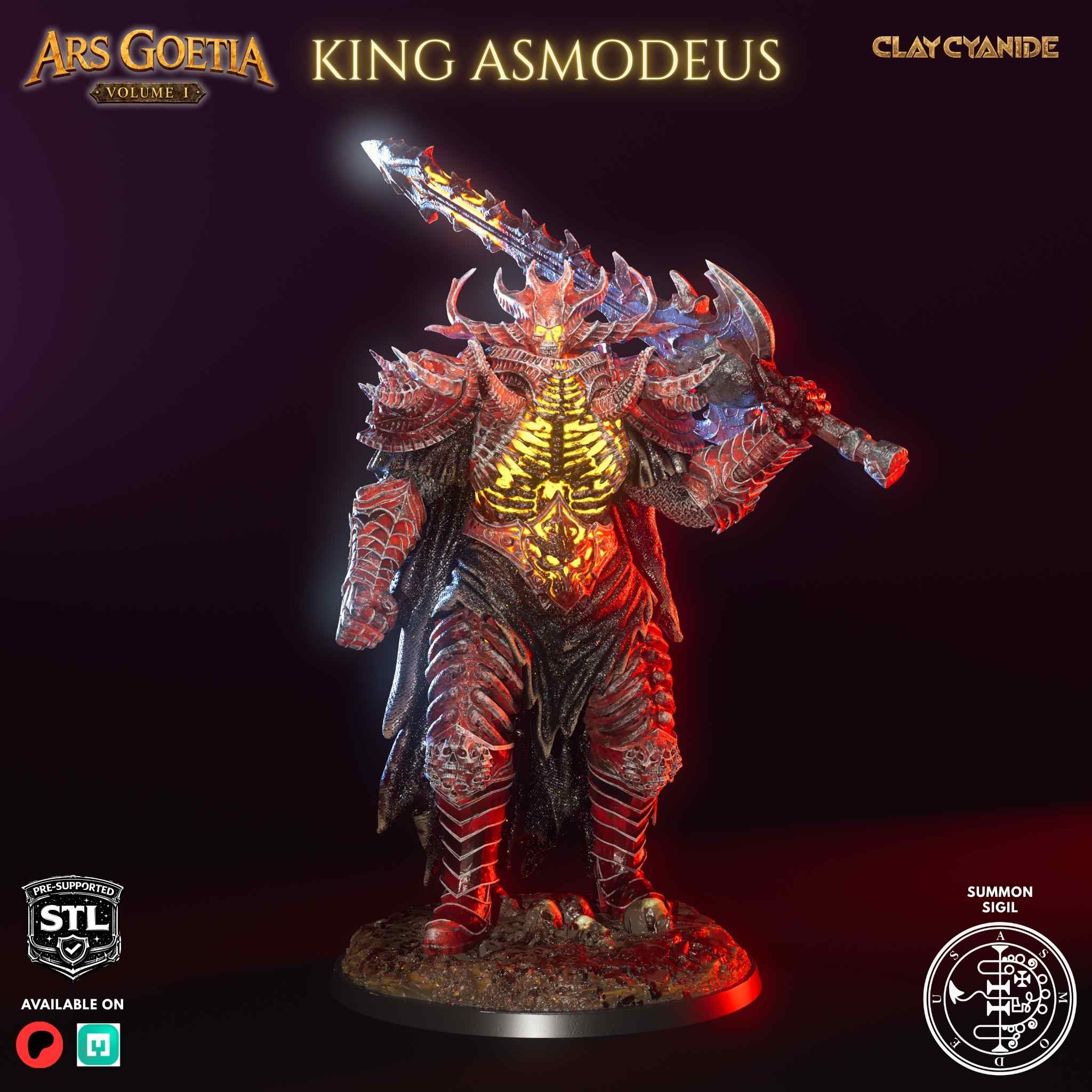 Asmoday demon king miniature STL 75mm — Clay Cyanide Ars Goetia