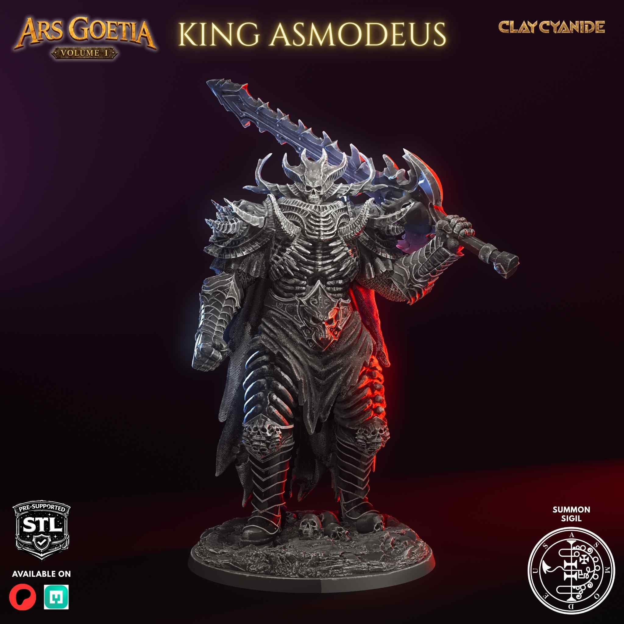 Asmoday demon king STL miniature rear view — Clay Cyanide