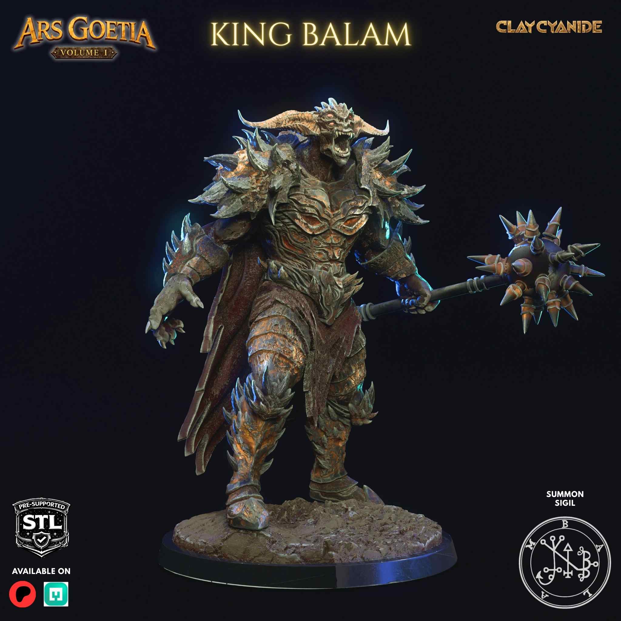 Balam demon king miniature STL 75mm — Clay Cyanide Ars Goetia