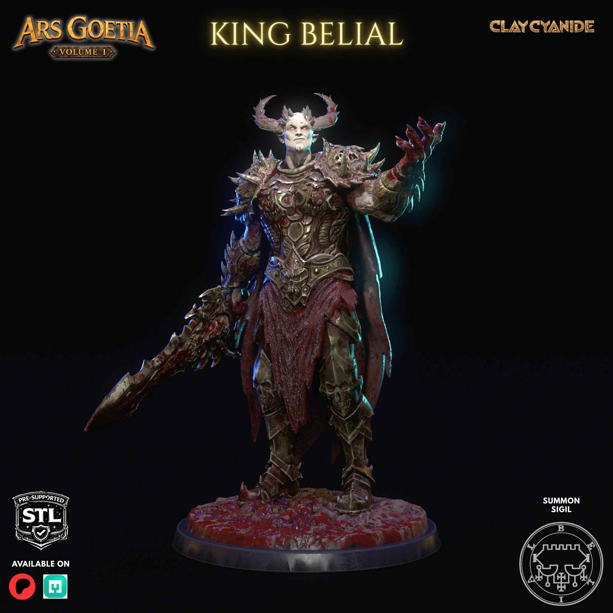 Belial demon king miniature STL 75mm — Clay Cyanide Ars Goetia