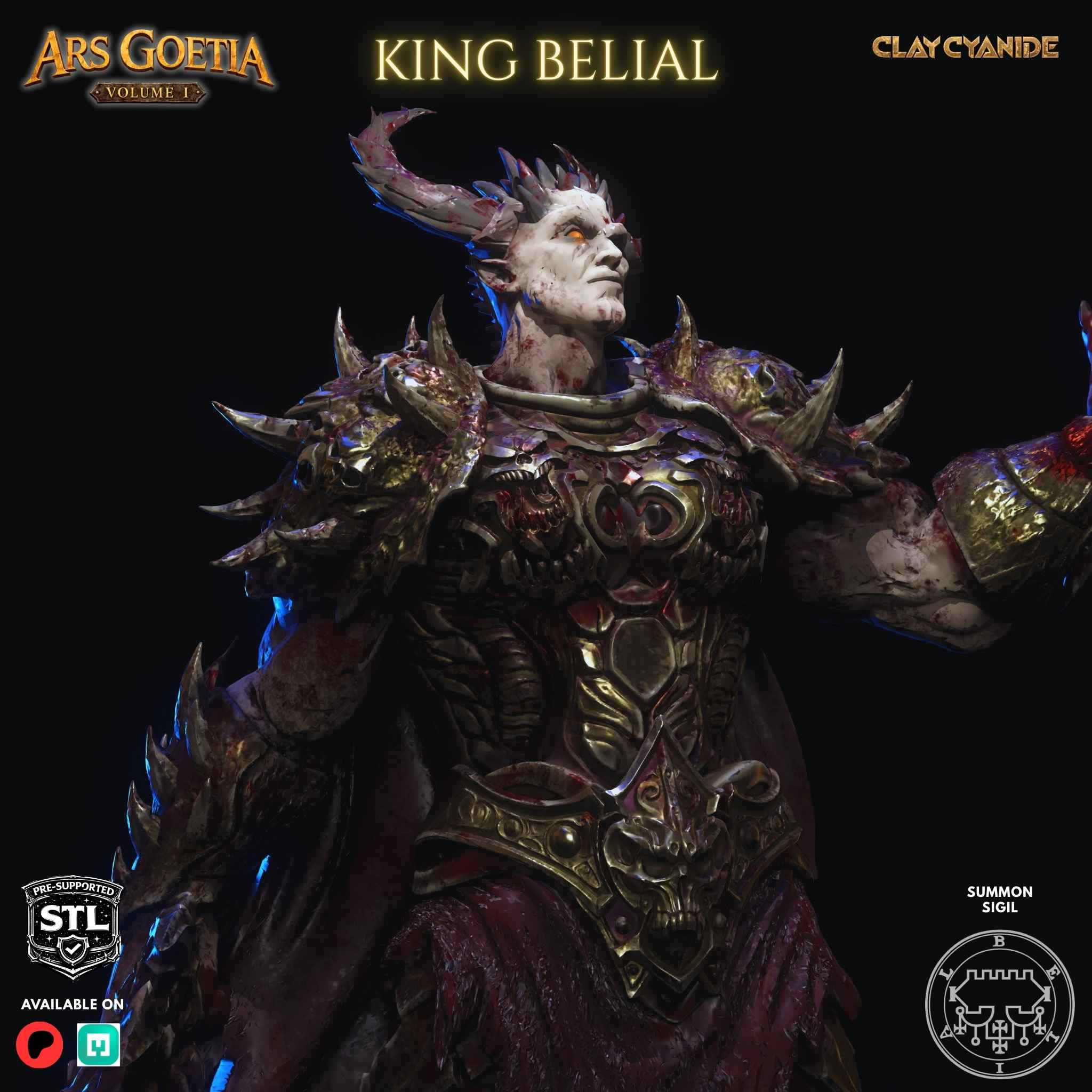 Belial demon king STL miniature detail — Clay Cyanide