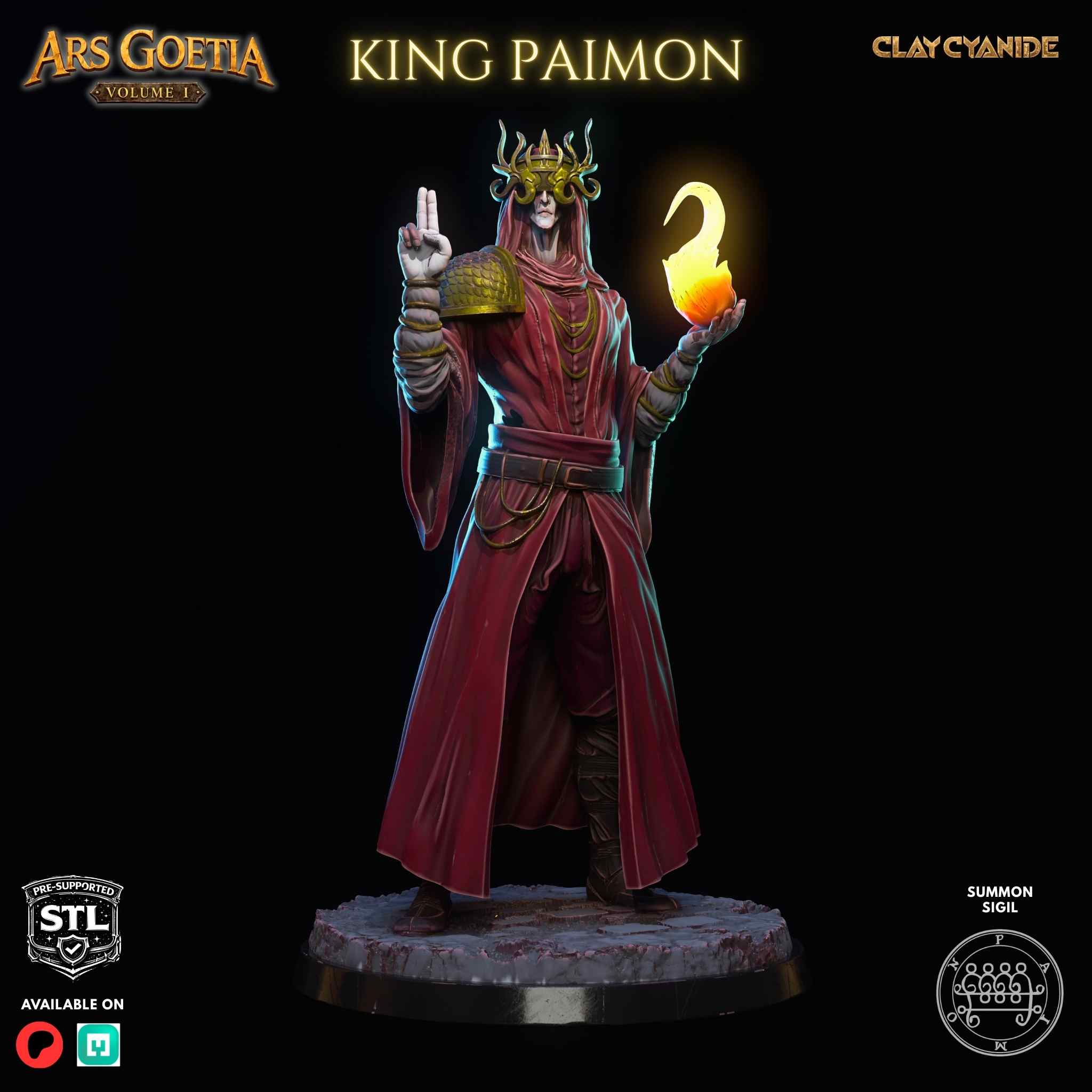 Paimon demon king miniature STL 75mm — Clay Cyanide Ars Goetia
