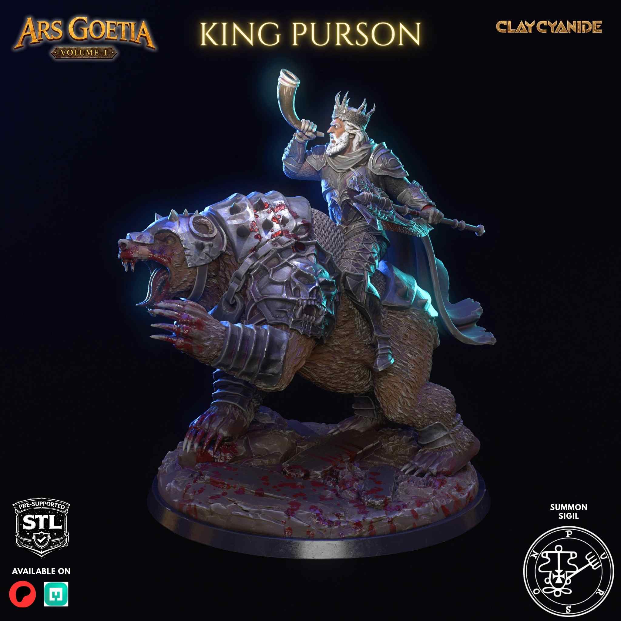 Purson demon king miniature STL 75mm — Clay Cyanide Ars Goetia