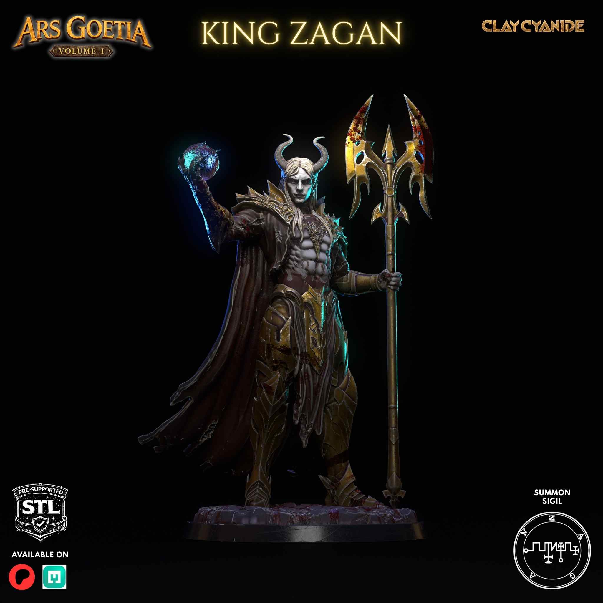 Zagan demon king miniature STL 75mm — Clay Cyanide Ars Goetia