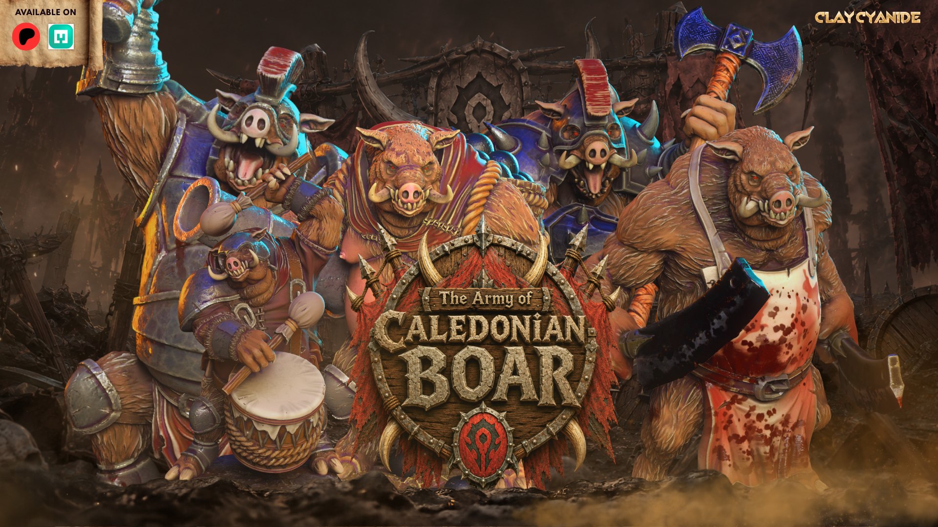 The Army of Caledonian Boar — First Rising warhost, dark fantasy STL miniatures by Clay Cyanide